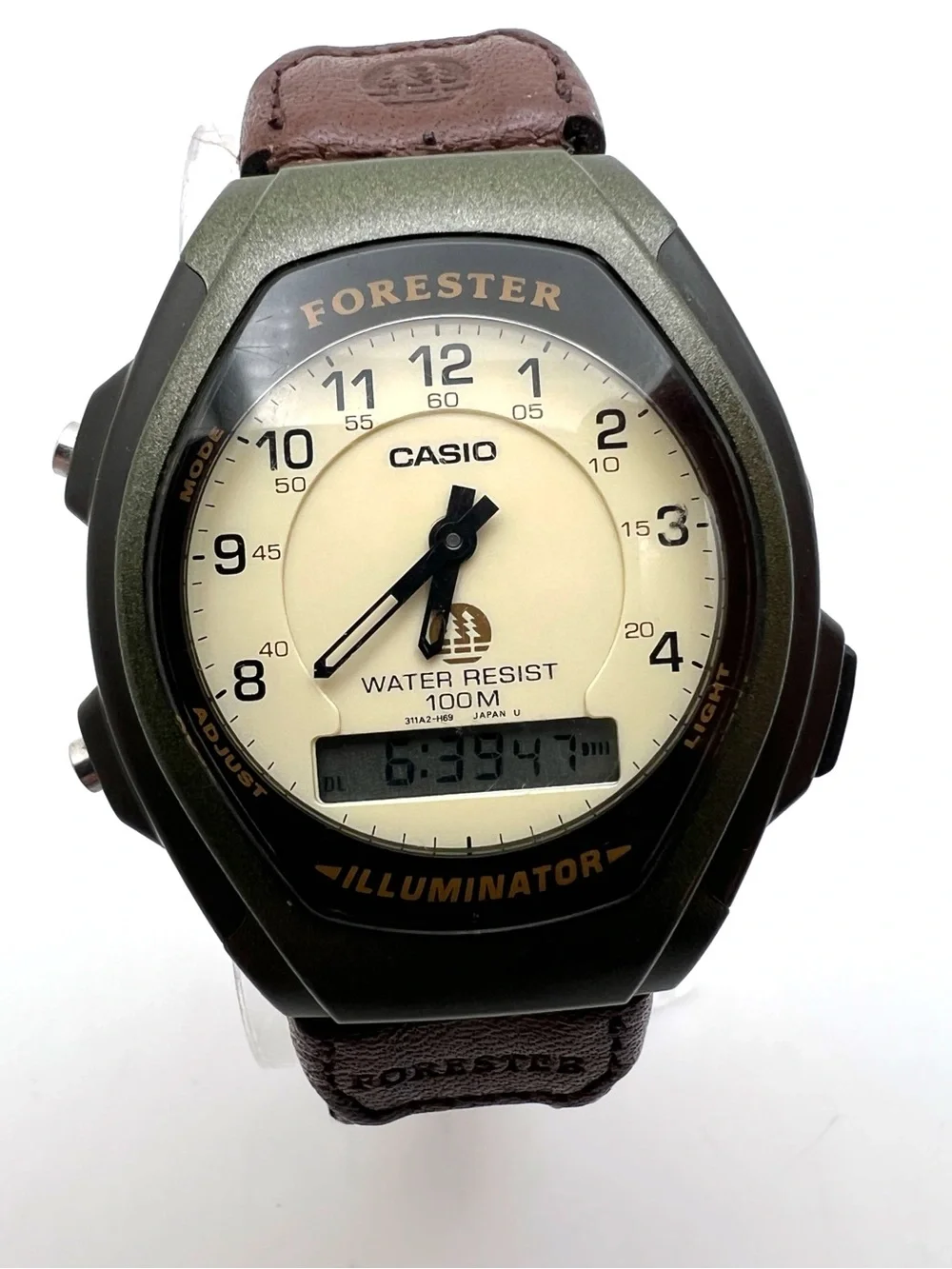 Casio Forester FT-600W Watch — Cream Dial, Olive Case, Brown Strap